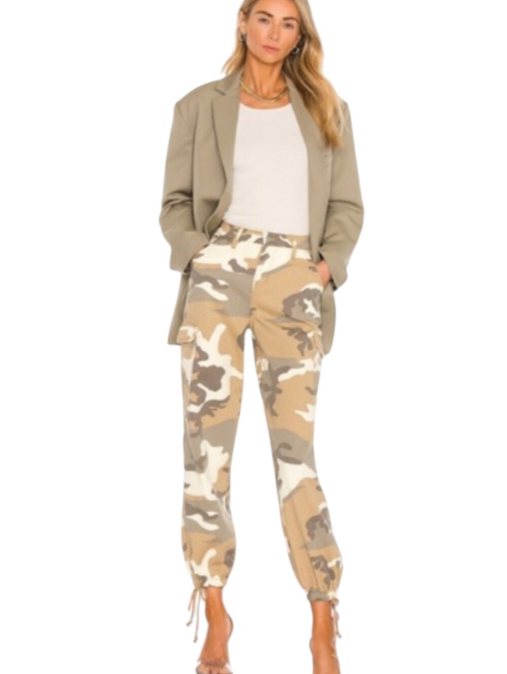 superdown Kayla Beige Camo Drawstring Cargo Joggers Streetwea Casual EUC Sz M 28